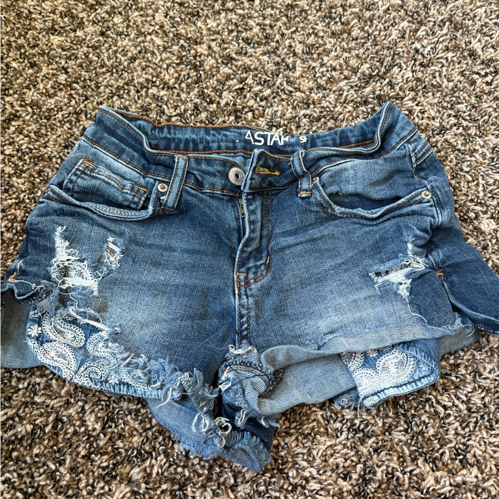 Astars Women's Frayed Blue Jean Shorts